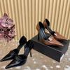 Mode Vente Chaude Printemps 2025 Nouveaux Talons Hauts Femme Sexy Cuir Noir Petite Boucle Carrée Côté Ouvert Élégant Talon Fin Chaussures Simples