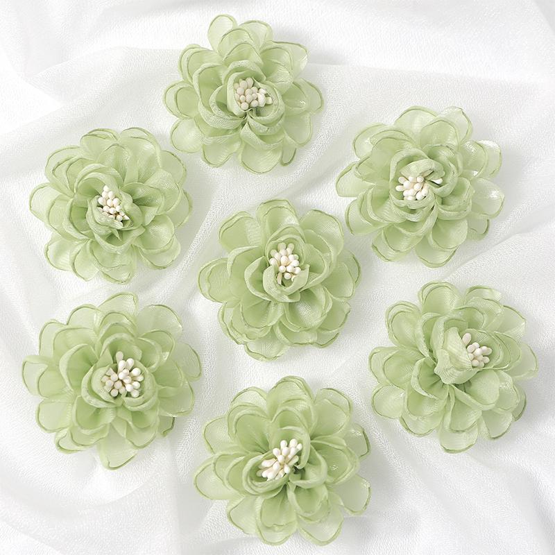 2/5/10Pcs 5cm Organza Chiffon Fabric Flowers DIY Wedding Dress Clothing Shoes Hats Decoration Hairpin Jewelry Accessories