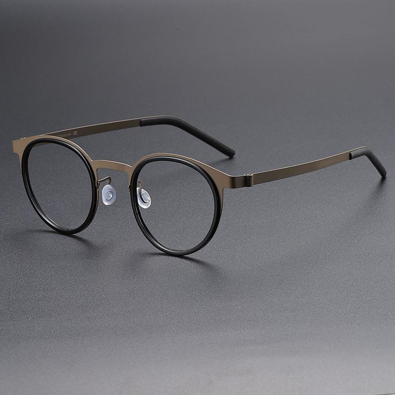 Ultra-Thin Vintage Oval Glasses Frame Titanium+Acetate Fiber Screwless Hinge Design Optical Eyewear