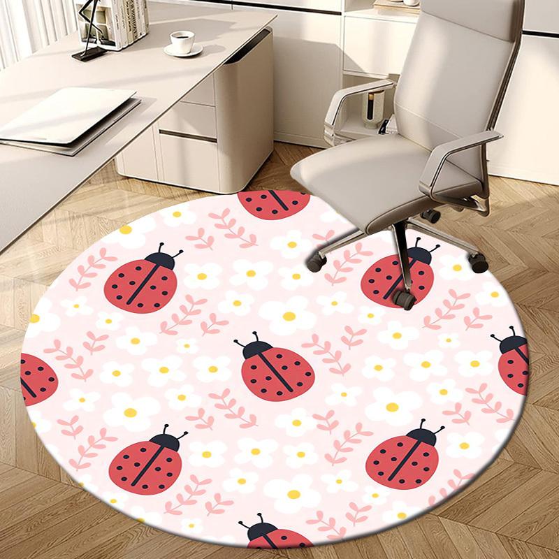 1 peça Tapete Redondo com Padrão Floral Joaninha, Feito de Poliéster, Cadeiras de Escritório, Salas de Estar ou Quartos, um Tapete Legal para a Sala de Estar.ydt26092