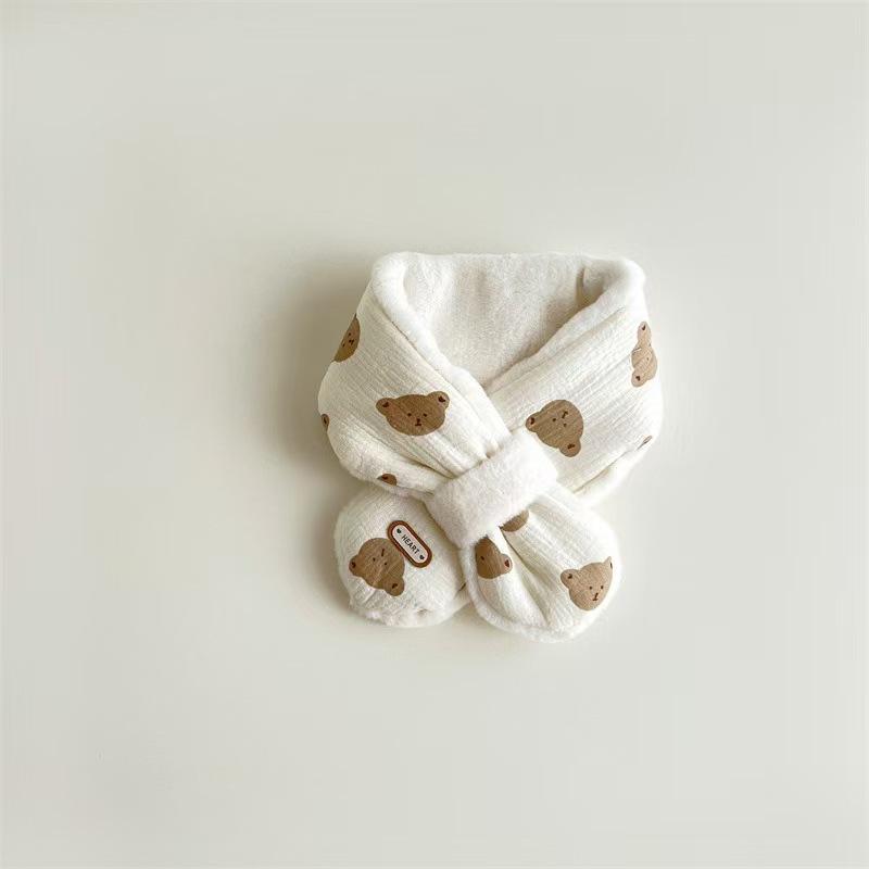 Non-Toxic Korean Bear Print Baby Scarf Winter Plush Cross Scarves For Kids Children Warm Neckerchief Scarves Baby Accessories 1-6Y