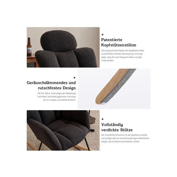 Fauteuil À Bascule, Tissu Peluche Doux, Tufté, Assise Rembourrée Pour Salon Et Chambre À Coucher, Gris Foncé