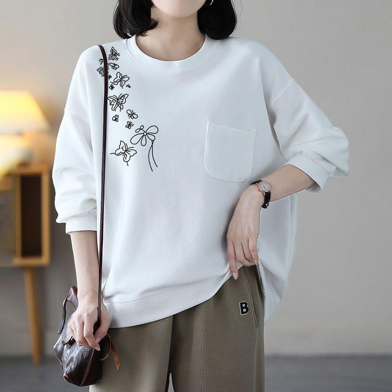 Sweatshirt for Women Cotton Loose Oversized Thickened Comfortable Round Neck Casual Pullover Top Sweatshirt