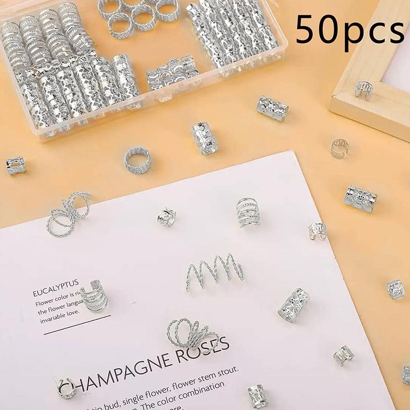 

Hair Jewelry Plum Bossom Hair Cuffs For Braids Alloy Dreadlock Beads Hair Cuffs Rings Hair Braiding Multi Style Braids Accessory серебряный