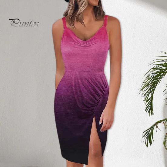 

Летнее женское платье с V-образным вырезом, градиентным контрастным цветом, приталенное, плиссированное, с разрезом подол, без рукавов, с открытой спиной, до колена, для выпускного вечера, миди-платье M флуоресцентный желтый