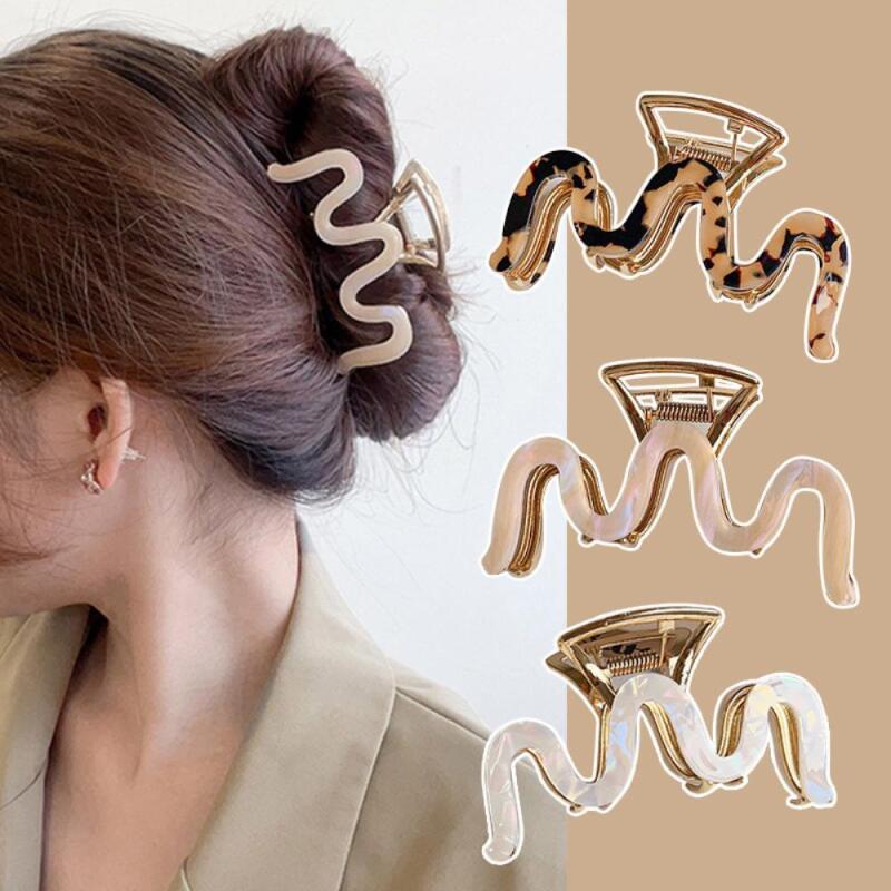 Zigzag Leopard Curved Hopi Hairpin Clip marble pink