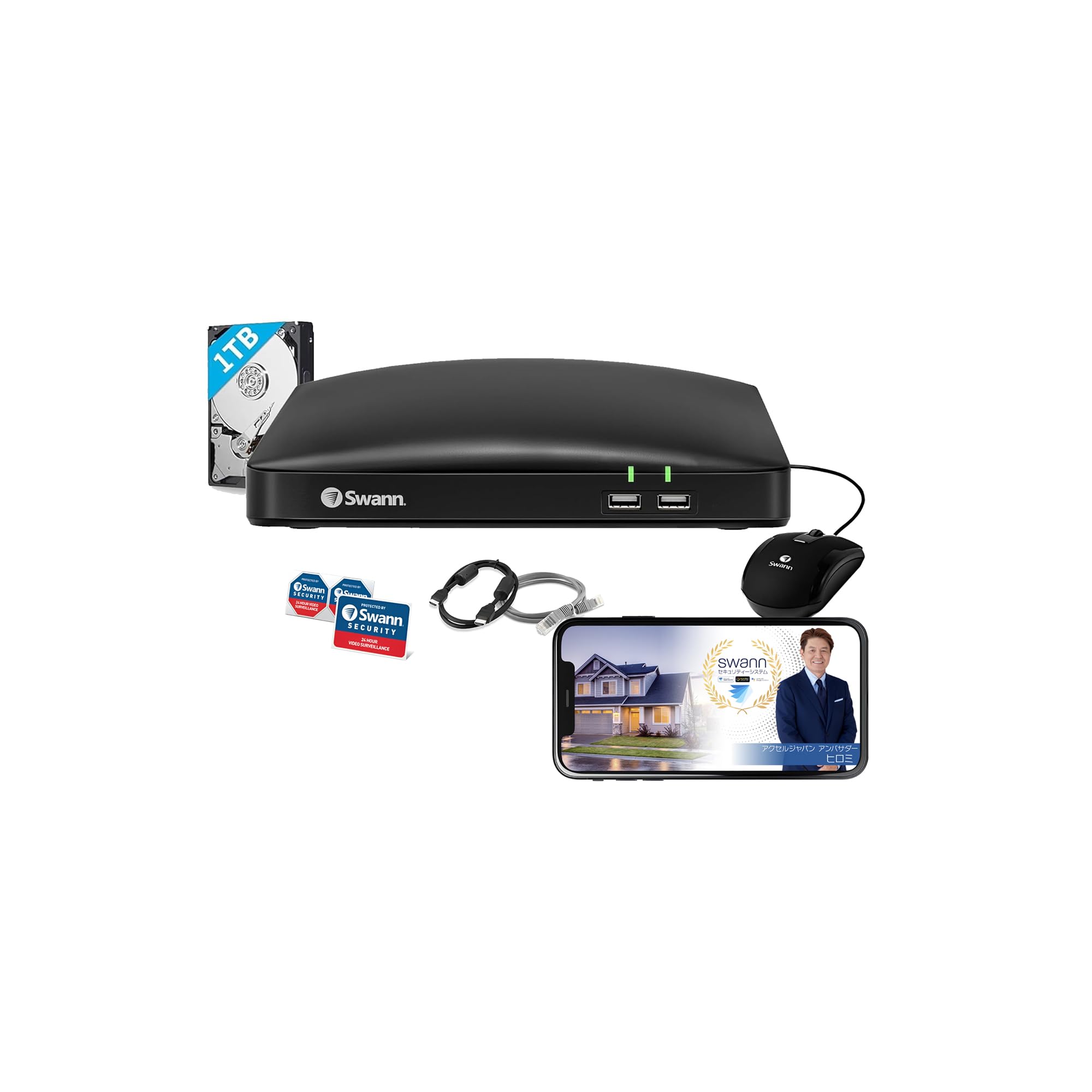 

Swann Authorized Swann Security Camera 4CH DVR Recorder AHD FHD 1080P 1TB Equipped 4TB Smartphone Remote Monitoring Compatible Security Recorder Port чорний