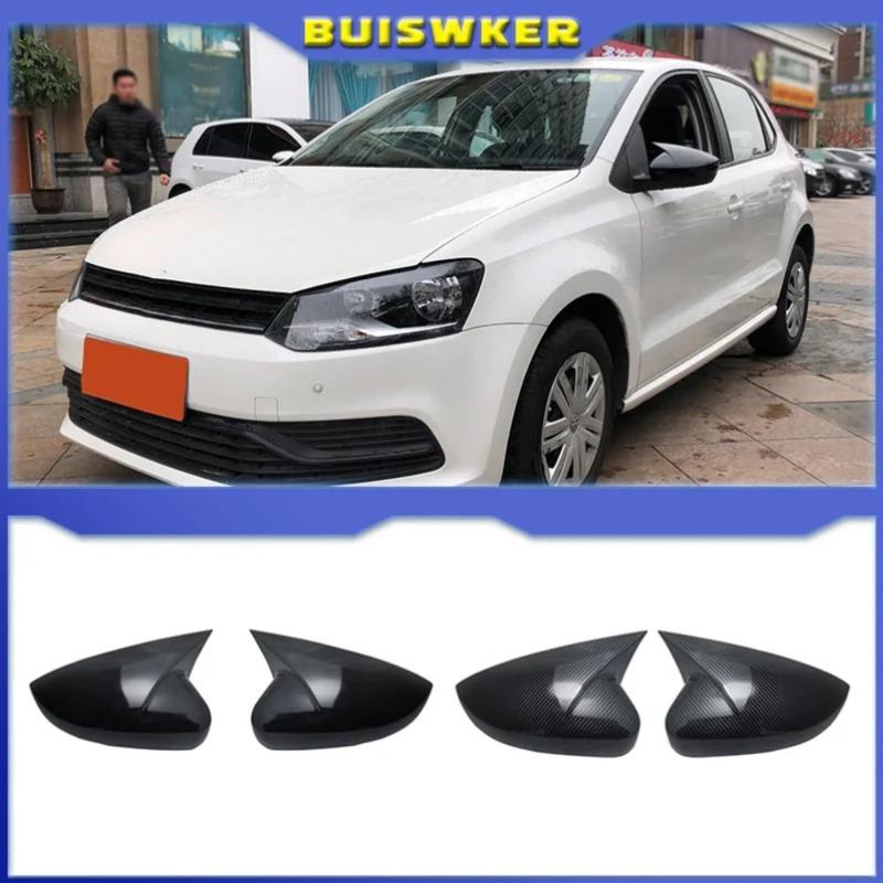 2Pcs For Volkswagen VW Polo MK5 6R 6C 2009-2017 ABS Side Rearview Wing Mirror Cover Caps Shell Trim OX Horn Style Exterior