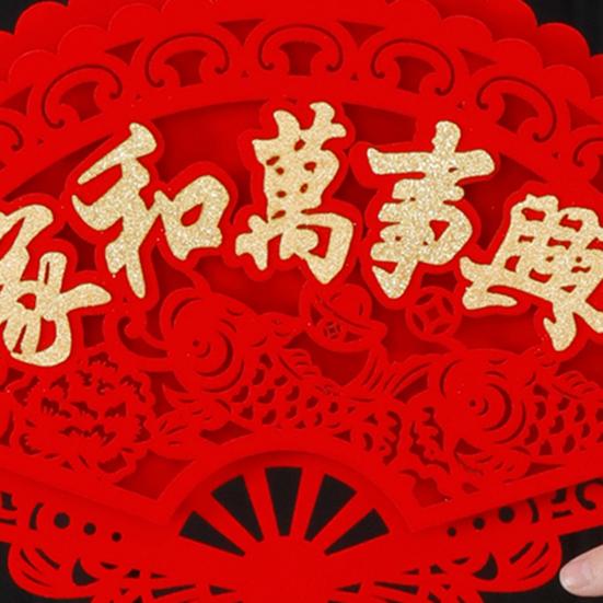Chinese New Year Decoration Red Fu Character 3D Fan Shaped Hanging Pendant