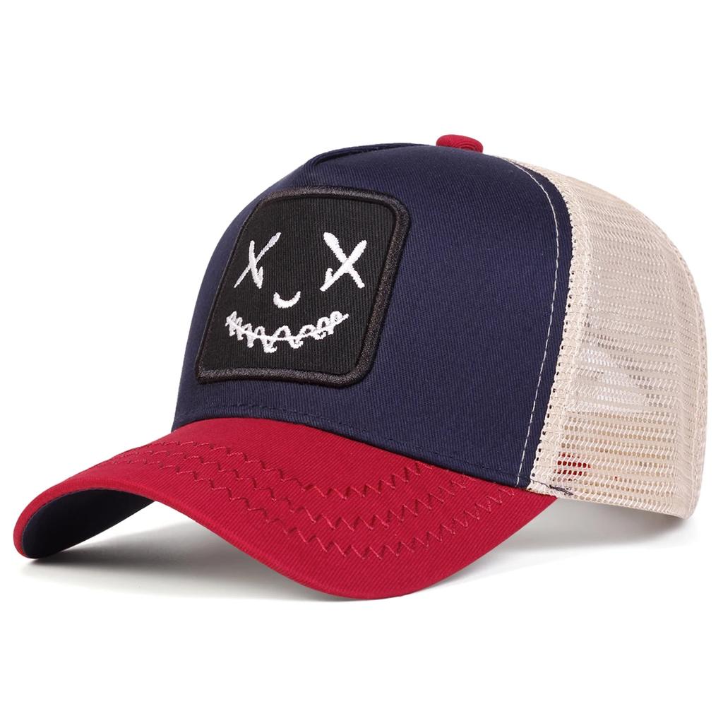 Erkek Kadın Gülen Yüz Nakışlı Beyzbol Şapkaları Pamuk Ayarlanabilir Snapback Şapkalar Hip Hop File Şapka Yazlık Dış Mekan Güneş Şapkası Baba Şapkaları