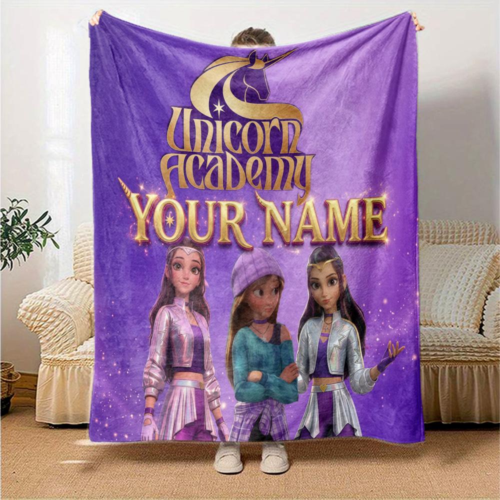 1PC Unicorn Academy Custom Name Patterned Flannel Blanket Suitable For All Seasons For Home Decor Warmth And Comfort Gifts Holiday Present