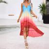 European and American Women's Clothing Women's Summer Multi-color Gradual Change High and Low Pendulum Thin Shoulder Strap Holiday Beach Skirt