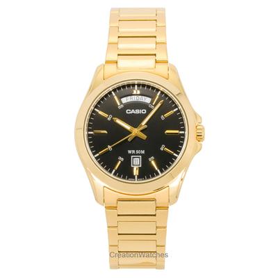 Orologio da Uomo Standard Analogico Tono Oro Acciaio Inossidabile Quadrante Nero Quarzo MTP-1370G-1AV