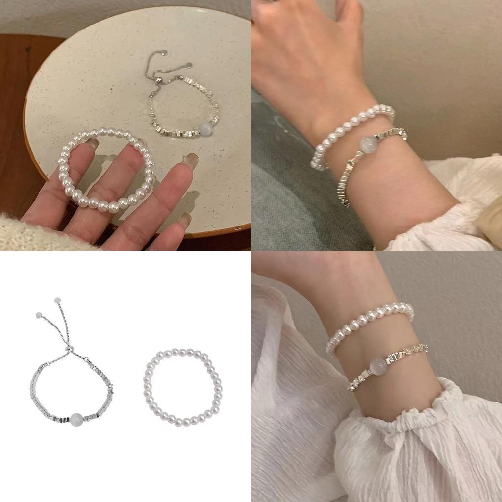 Exquisite Irregular Silver Pearl Layering Bracelet Chic Fashionable Jewelry