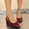 New Plus-size European and American Style Pointed Toe Stiletto High-heeled Sandals for Women with Crocodile Pattern and Back Strap.