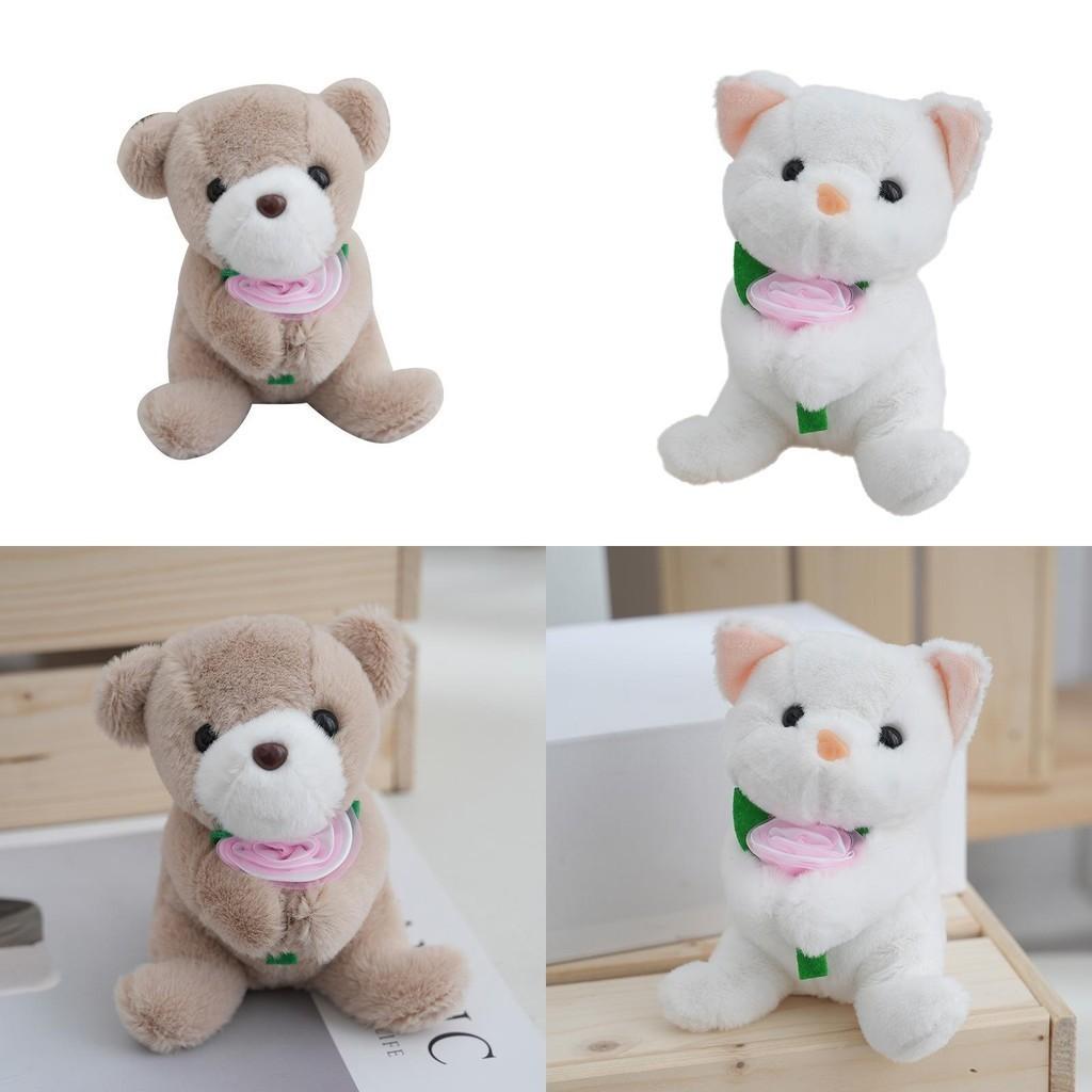 Plush Rose Dog Cat Dolls Toys Stuffed Animals Pp Cotton Filling White Brown