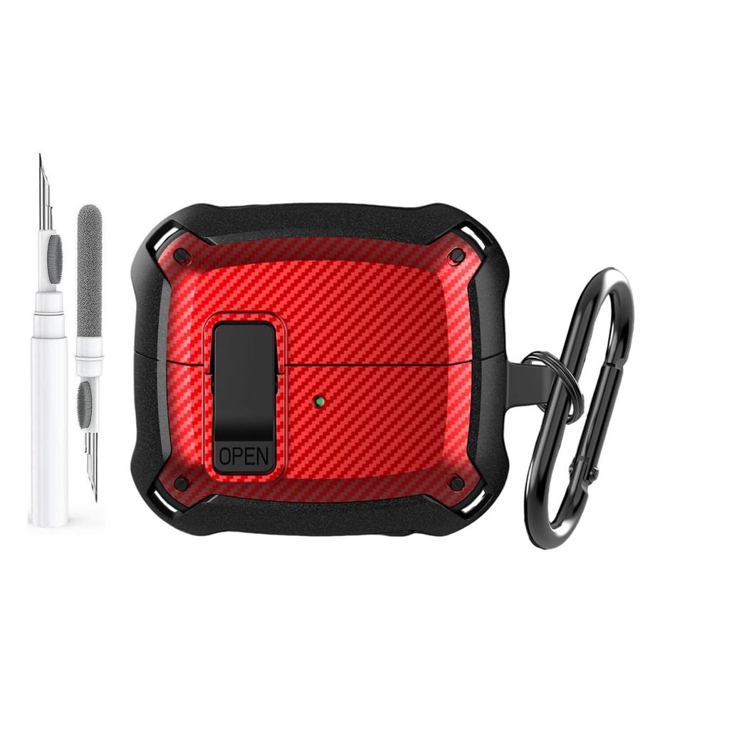 Carbon Fiber Case For Samsung Galaxy Buds 3/Galaxy Buds 3Pro with Keychain Secure Lock Shockproof Protective Case for Woman Man