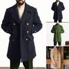 Trench Coat Turn-down Collar Double-braested Solid Color Thick Long Sleeve Cardigan Pockets Notch Collar Pockets