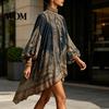 Lantern Sleeve Dress Boho Floral Print High Neck Irregular Chiffon Mini for Women, Puff Long Flowy Party Cocktail Dress, Summer Beach Vacation