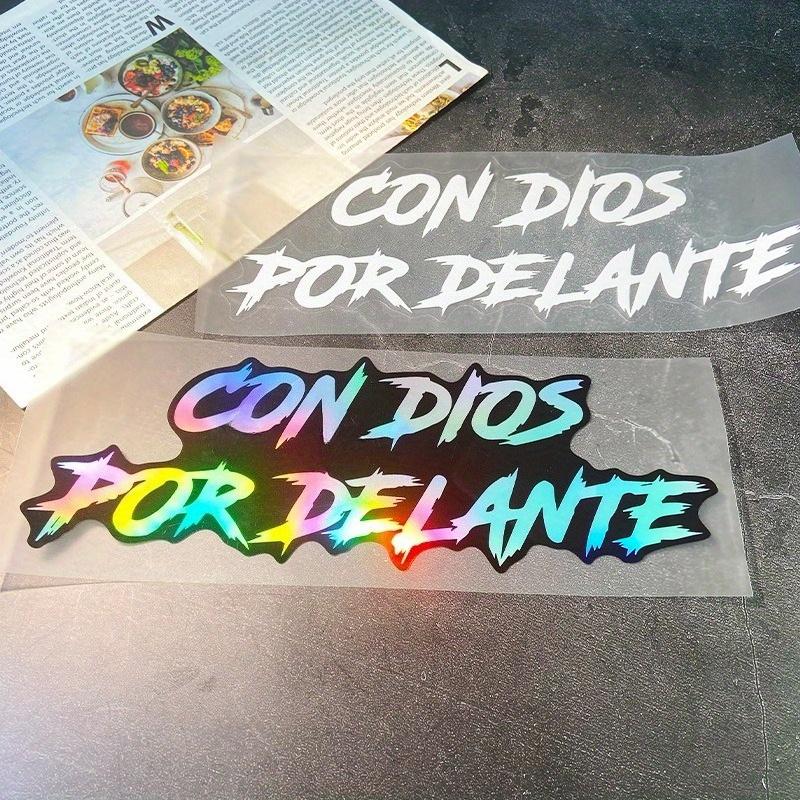 1PC CON DIOS POR DELANTE Car Stickers Waterproof for Motorcycle Helmet Cases Car Triangle Windows Body Bumper Trunk Vinyl Decals