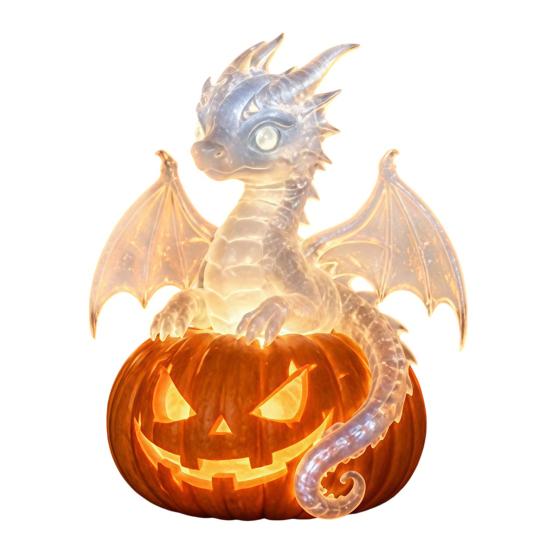 Dekorative LED-Lichter für Fensterbänke Halloween Kürbis Nachtlicht, Harz Drachen Tischlampe, Hexe Stimmungslicht Partyhut Schwarze Katze Krähe Lampe