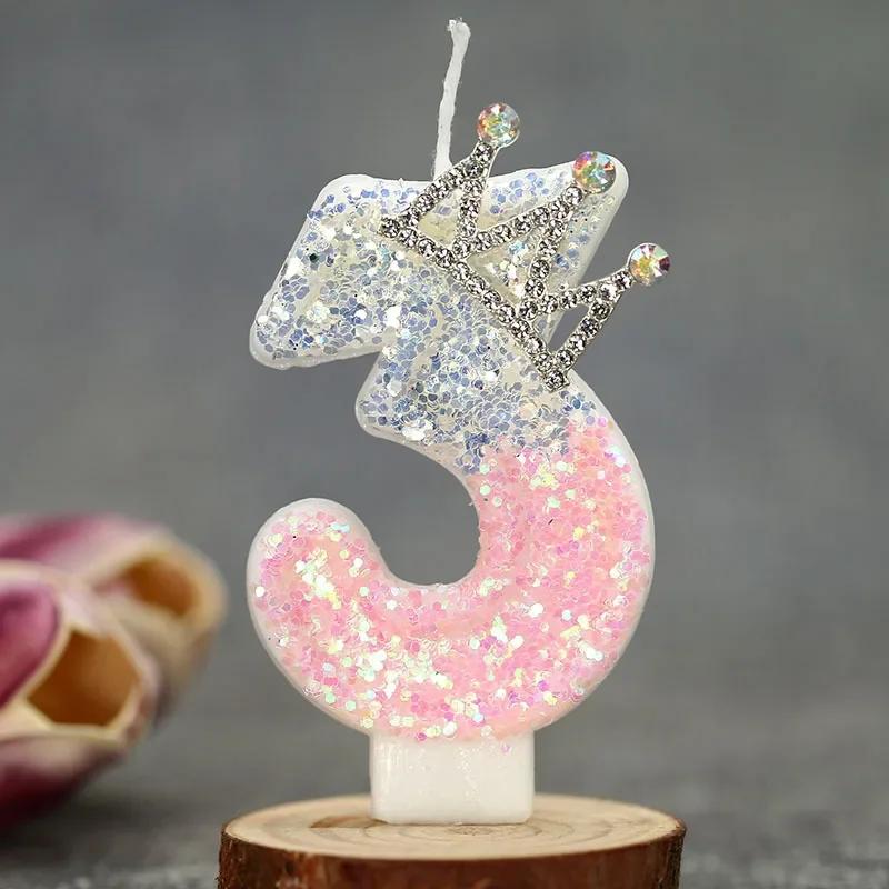 Cake Numer Candles Birthday Candle Pink Colour Creative Candle Princess Crown Girl Happy Birthday Party Decoration
