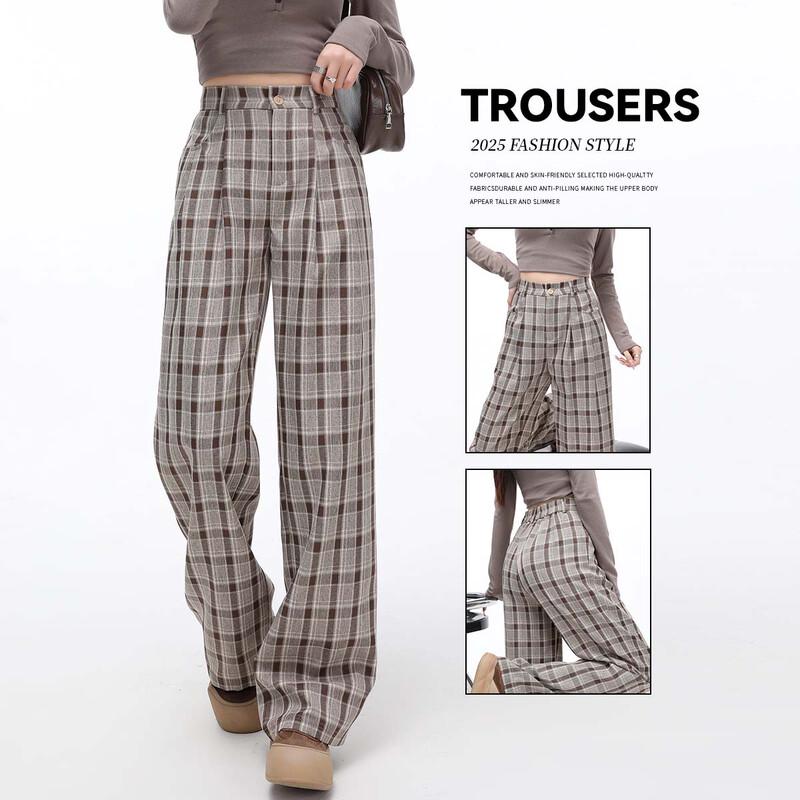 Women's Plaid Pleated Wide-Leg Suit Trousers