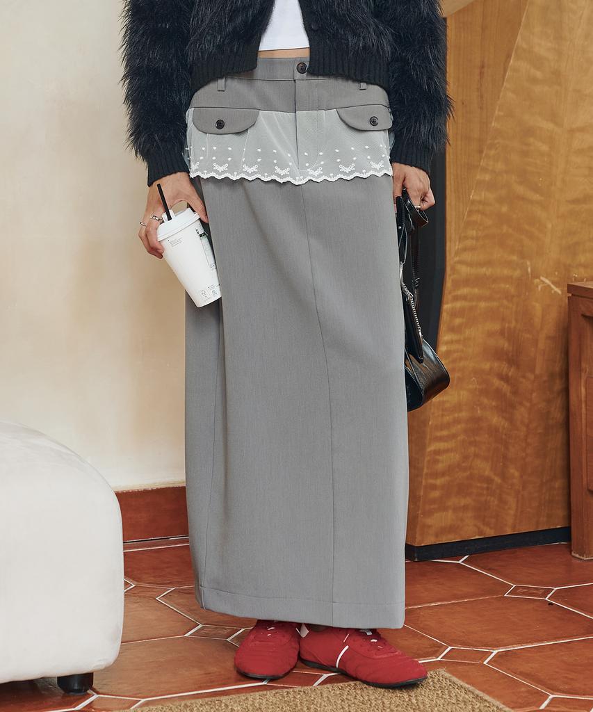 Biteoseljeu Ada Lace Long Skirt - Grey