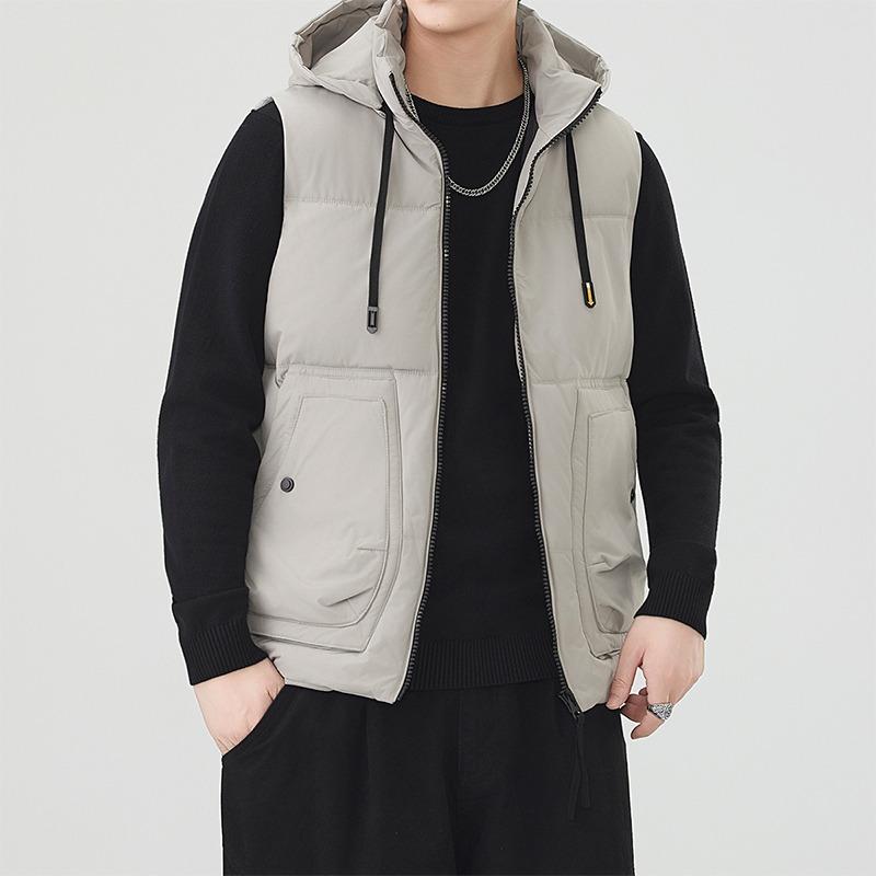 Solid Color Zipper Cardigan Hooded Sleeveless Men's Jacket Pocket Fashion Casual Top