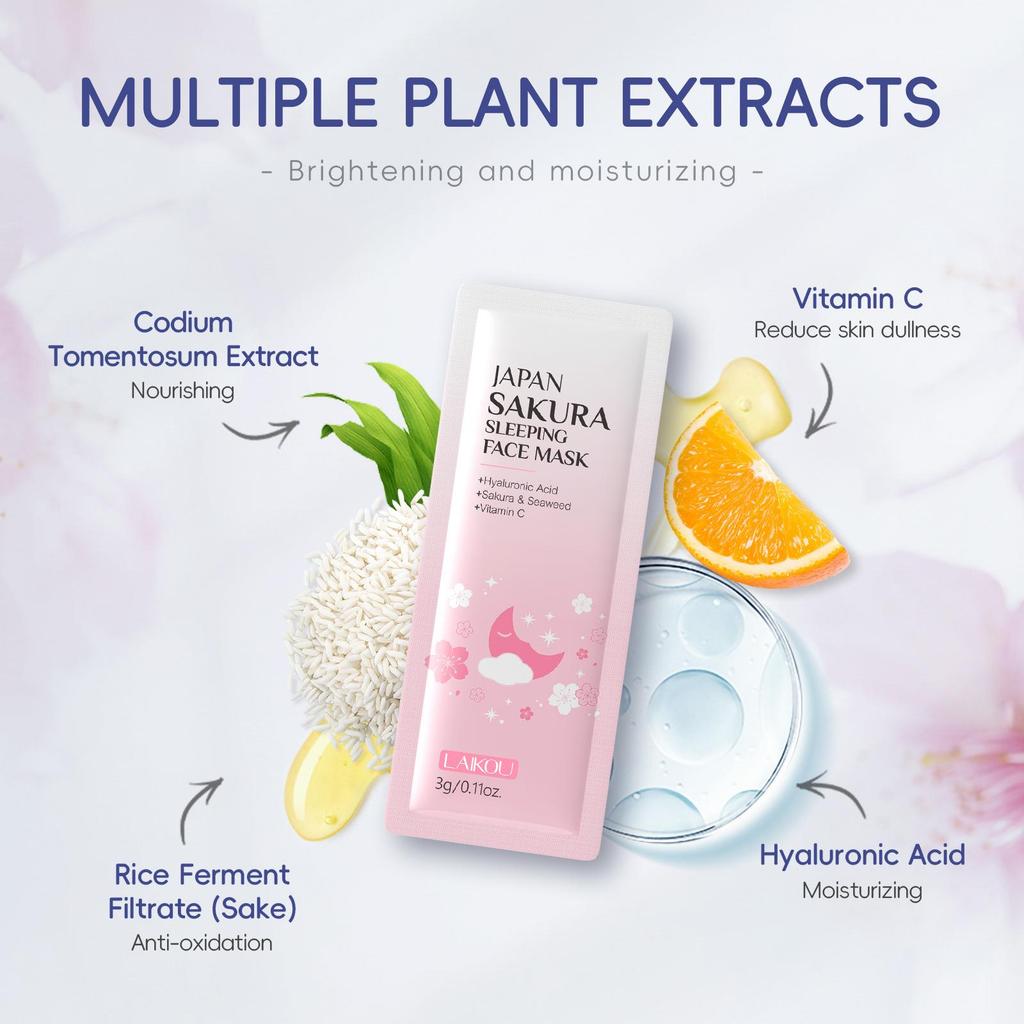 LAIKOU Sakura masque de sommeil acné soins de la peau hydratant apaisant masque Facial hydratant 3g x 15 pièces