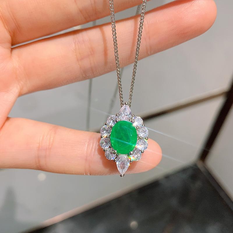 S925 Silver Needle Emerald Necklace Ring Earrings Jewelry Three Piece Set Wedding Banquet Party Accessories