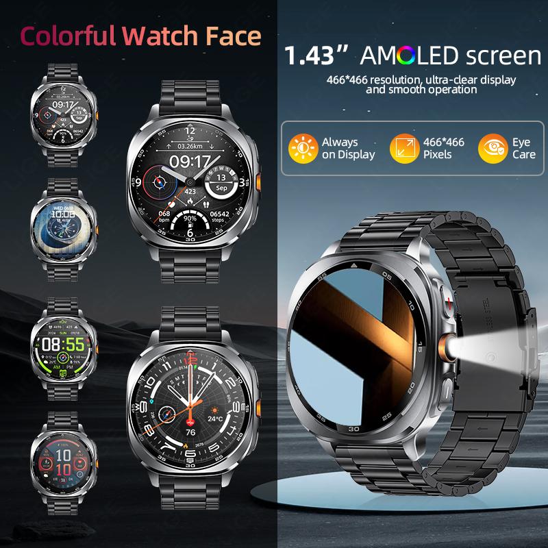 2025 New Military Bluetooth Call AMOLED Smart Watch Built-in GPS Compass Barometric Altimeter Waterproof Sports Smartwatches Men