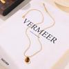 French-Inspired Oval Tiger Eye Pendant Necklace - 18K Gold-Plated Titanium Steel
