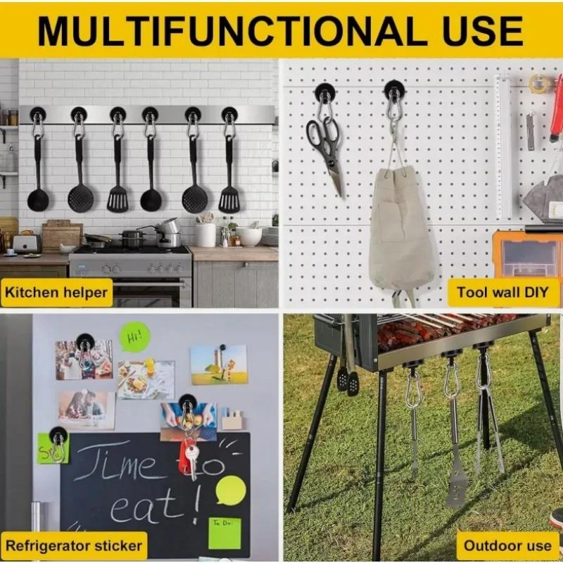 1-6PCS Strong  Magnetic Hooks 360°Rotating Carabiner Magnet Ring Keychain Hook Home Kitchen Bathroom Hanging Hangers