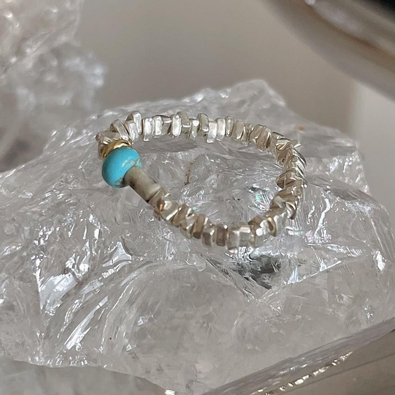 Vintage Tourmaline Pearl Ring for Women, Non-Fading, Unique Design, Index Finger Ring with Colorful Beads and Broken Silver.