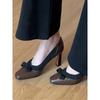 Bow square head shallow mouth single shoes women's autumn autumn versatile not tired feet stiletto high heels