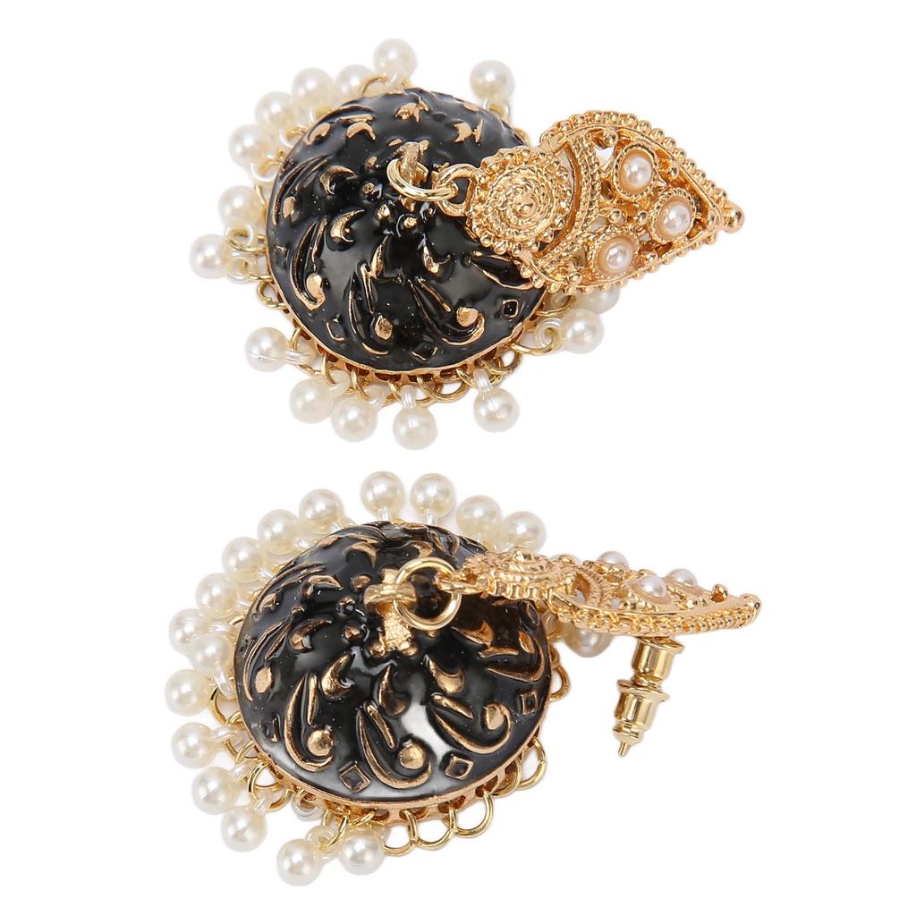 Woman Indian Bell Earrings Dangle Style Gold Plated Artifical Pearl Fashion Earrings Accessory