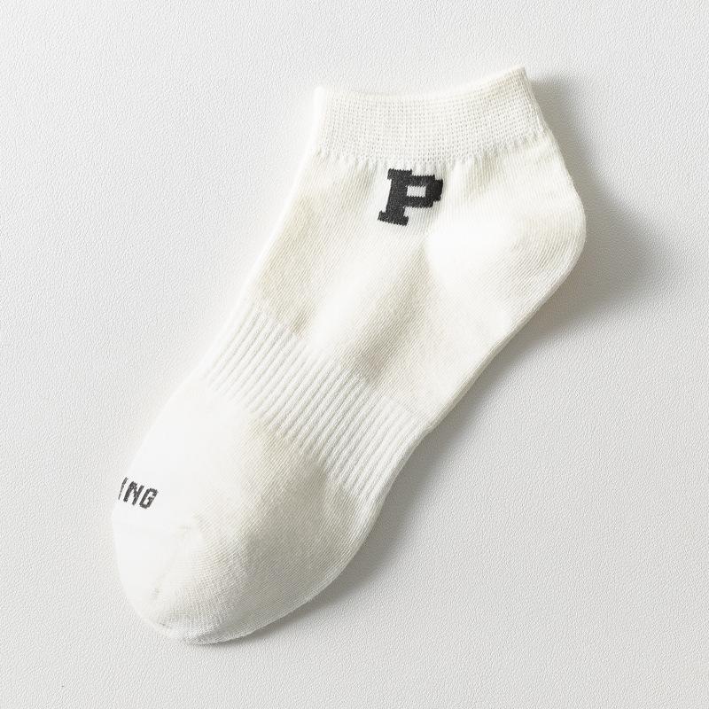 

Женские нескользящие невидимые хлопковые носки-лодочки — однотонные, с глубоким вырезом, дизайн с буквой P, для весны и лета One Size белый