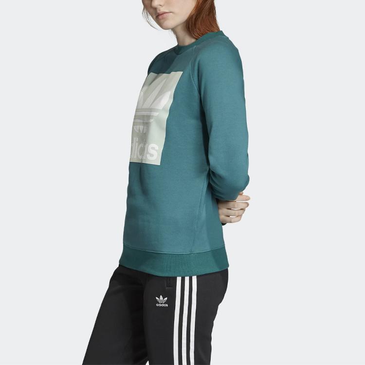 Adidas Originals Trefoil Crew Color Block Logo Pullover Sports Sweatshirt Women sweatshirt Green ED7551