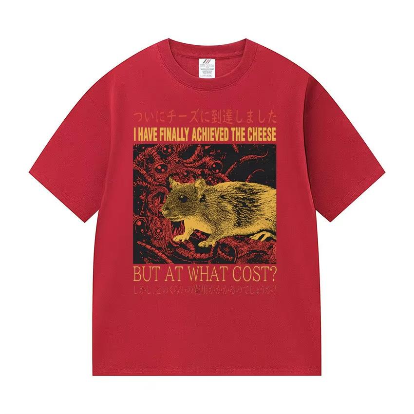 Funny Finally Achieved The Cheese Rat Graphic T Shirt Unisexs Harajuku Fashion Casual Tshirt Oversized 100 Cotton Unisex Tshirts