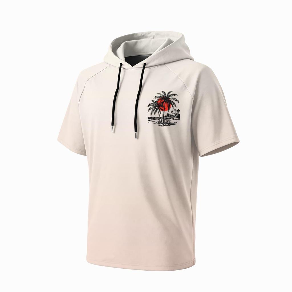 Men's Summer Short Sleeve Hooded T Shirt Quick Drying UPF 50 Plus Sun Protection Fishing Sportswear Lightweight Breathable