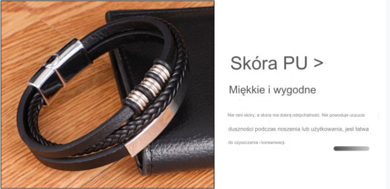 Men' leather bracelet black ethnic rope magnet gift
