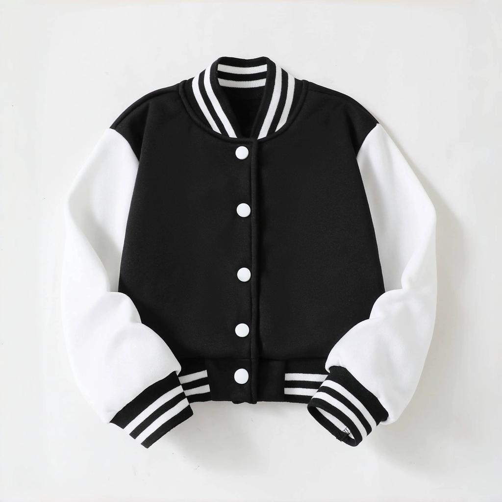 Children's Clothing Girls' College Style Knitted Cardigan Color-Block Casual Spring Autumn Baseball Jacket Color-Block Fashion College Style Top