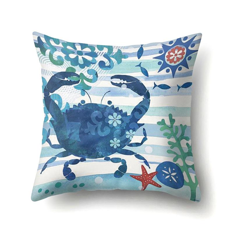 Polyester Pillowcase Peach Leather Velvet Cushion Cover Marine Life Seahorse Octopus Printed Pillowcase Car Cushion