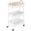 Serving Cart with 3 Tiers Kitchen Cart with Wheels Handle Kitchen Shelf with Basket and Lid Rolling Cart Utility Cart for Kitchen Office Bathroom