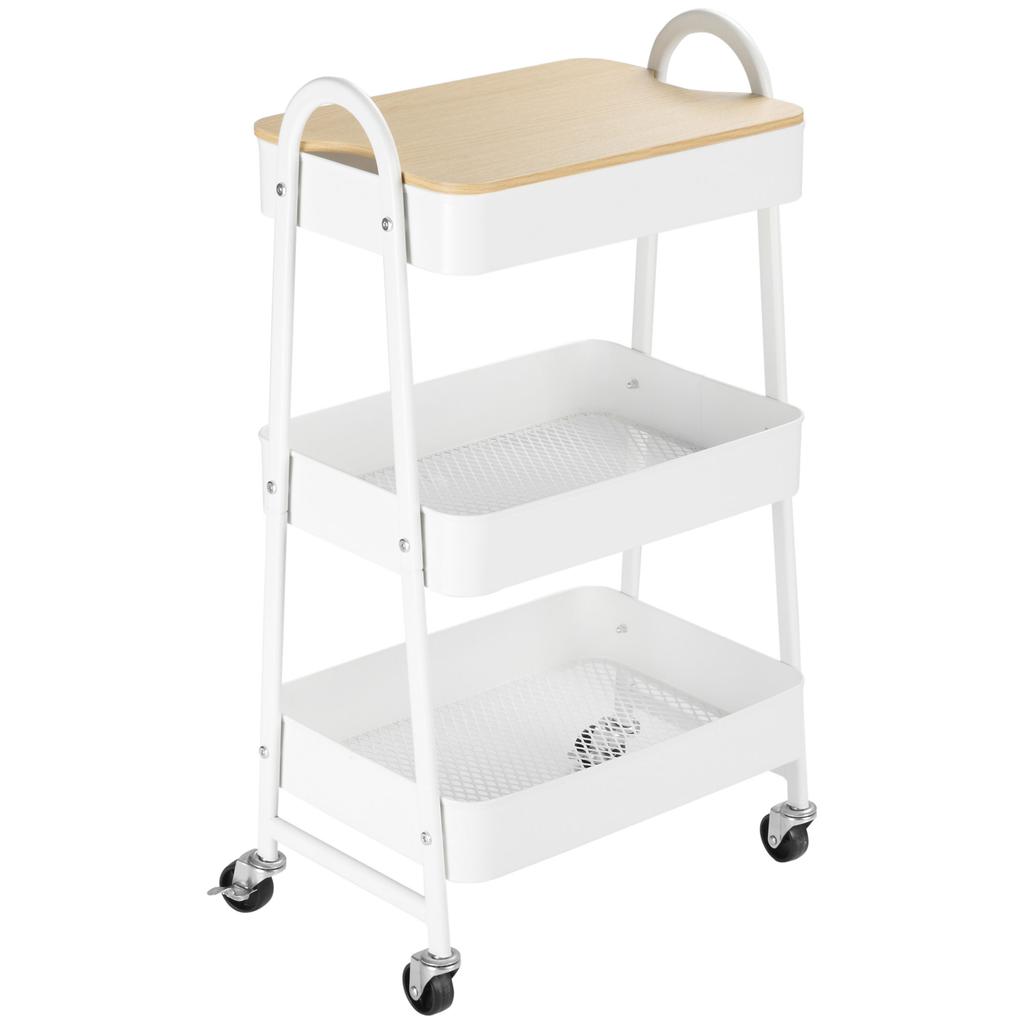 Serving Cart with 3 Tiers Kitchen Cart with Wheels Handle Kitchen Shelf with Basket and Lid Rolling Cart Utility Cart for Kitchen Office Bathroom