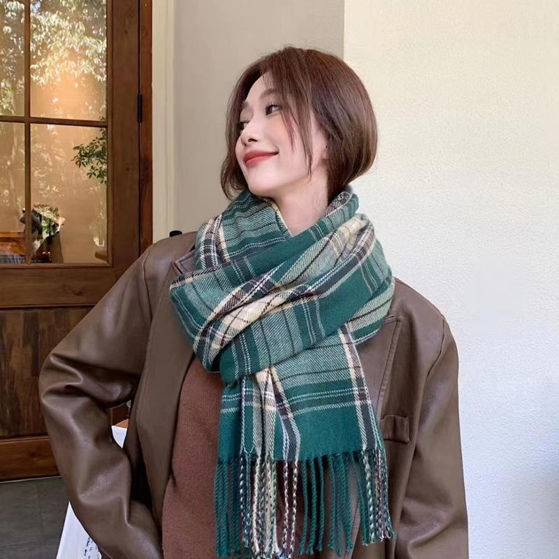 New Plaid Scarf Japanese and Korean Trendy Fashion Cashmere Tassel Versatile Thickened Warm Shawl
