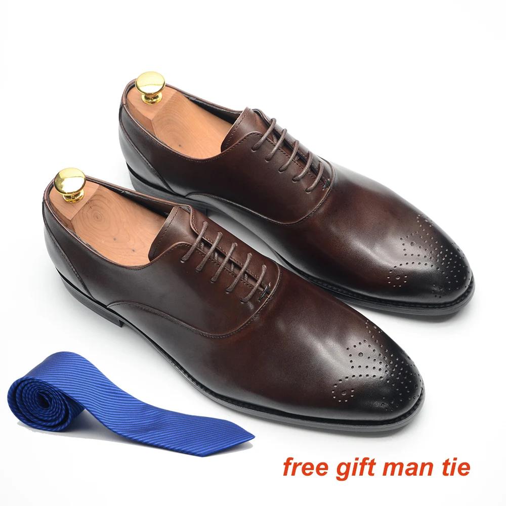 

Italian Luxury Classic Mens Oxford Dress Shoes Genuine Leather Lace-up Brogue Brown Black Business Party Formal Shoe for Men 38