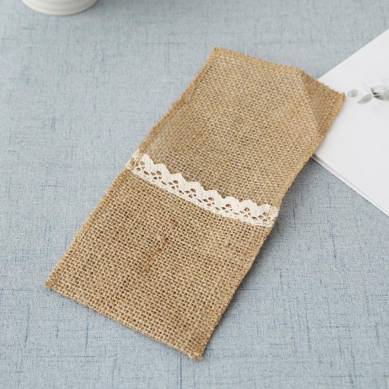Lace-Trimmed Burlap Cutlery Bag for Weddings & Festivals - DIY Handmade Jute