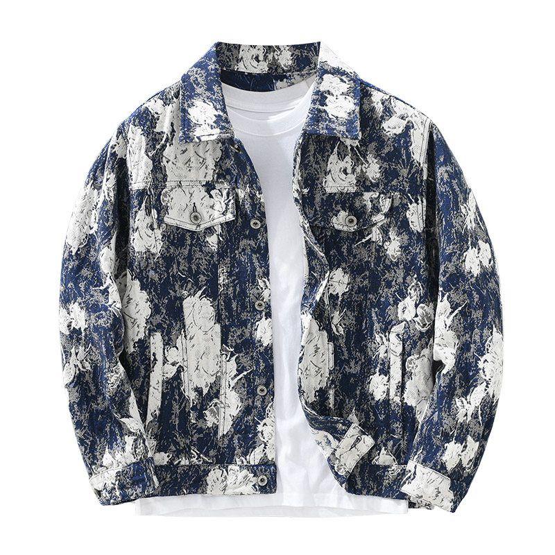 Foreign Trade Surplus High Street Fashion Denim Jacket for Men, Autumn Design, Loose Casual Long-Sleeve Printed Shirt